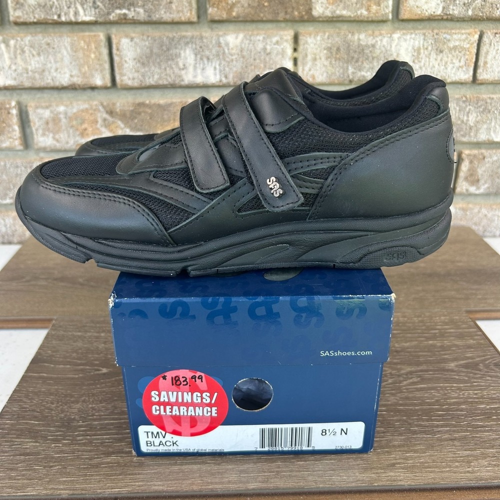 SAS TMV Active Walking Shoe Womens 8.5 Narrow Black Hook and Loop Comfort NEW